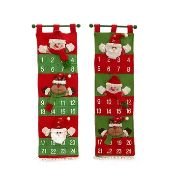 

20*70cm Brushed Wool 24 Day Countdown Calendar 3 Christmas Dolls 24 Small Pockets Wall Hanging Calendar Christmas Home Decor 1PC