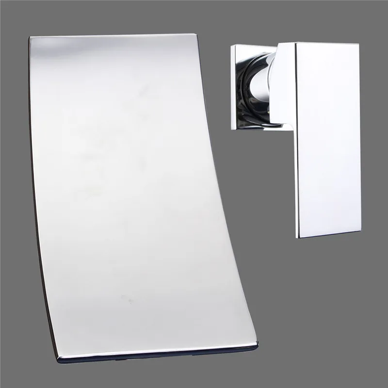 

2 Hole Hot Cold Streamline Wall Mounted Bathroom Faucet Sink Mixer Tap Waterfall Embedded Faucets with Handle