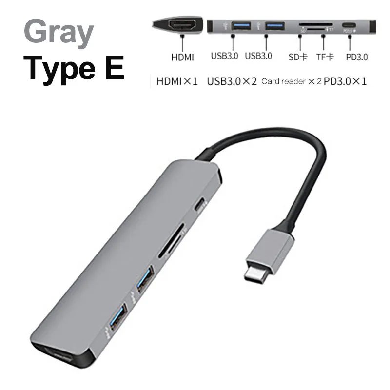 6 в 1 USB Type C к HDMI 3 0 адаптер конвертер зарядный концентратор SD/TF карта док станция