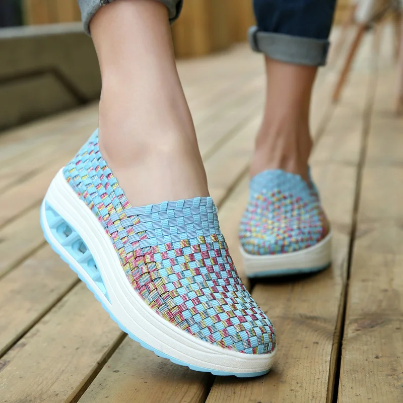 

2019 Weaving fashion Women casual shoes Summer Cool Breathable Lightweight High Quality Height Increasing Comfortable Sneakers