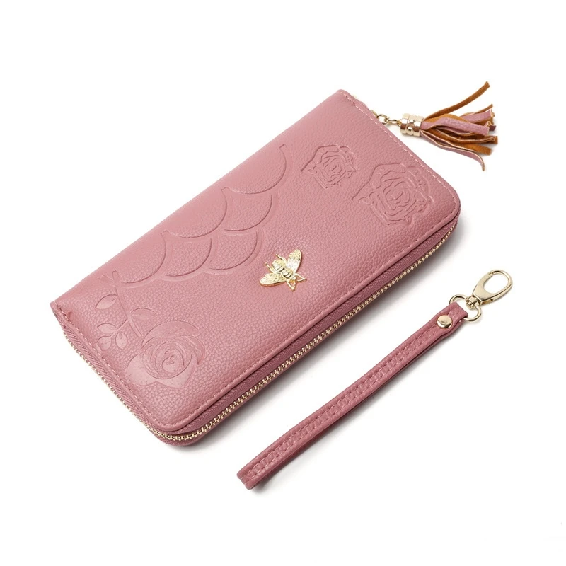 

Fashion Lady Flower Purse Zipper Handbag Long Paragraph Hand Bag Purse Leather Trend Multi-Function Wallet Clutch Bag