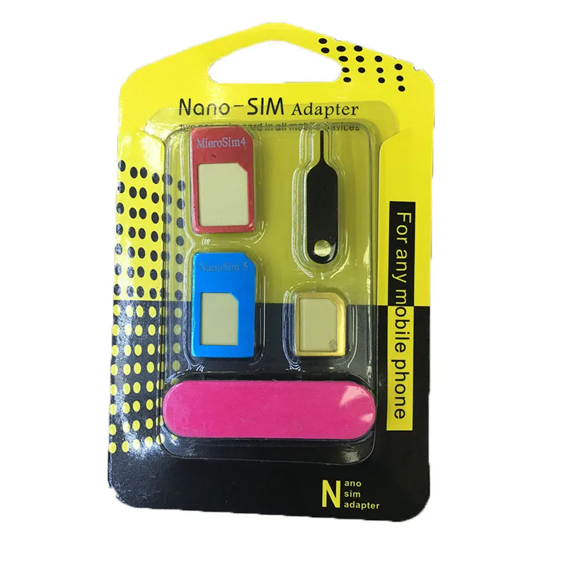 

5 in 1 Metal Nano Micro SIM Metal Standard Adapters Adapter Converter Set Card Slot SIM Card for Samsung iPhone Huawei LG