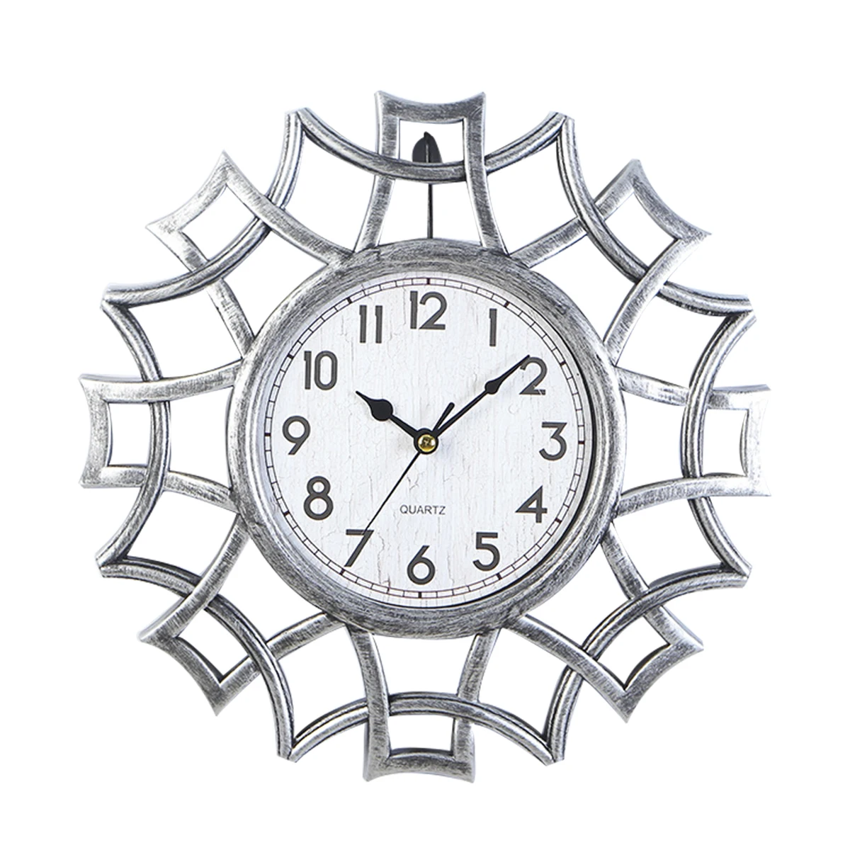 

Vintage Dial Clock European Hollowed-out Silent Clock 3D Large Decorative Wall Clock for Living Room Bedroom Kitchen(Silver)