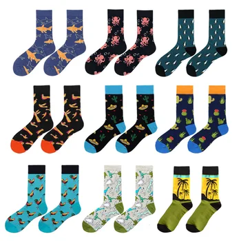 

Brand Quality Mens Happy Socks 9 Colors Striped Plaid Diamond Cherry Socks Men Combed Cotton Calcetines Largos Hombre