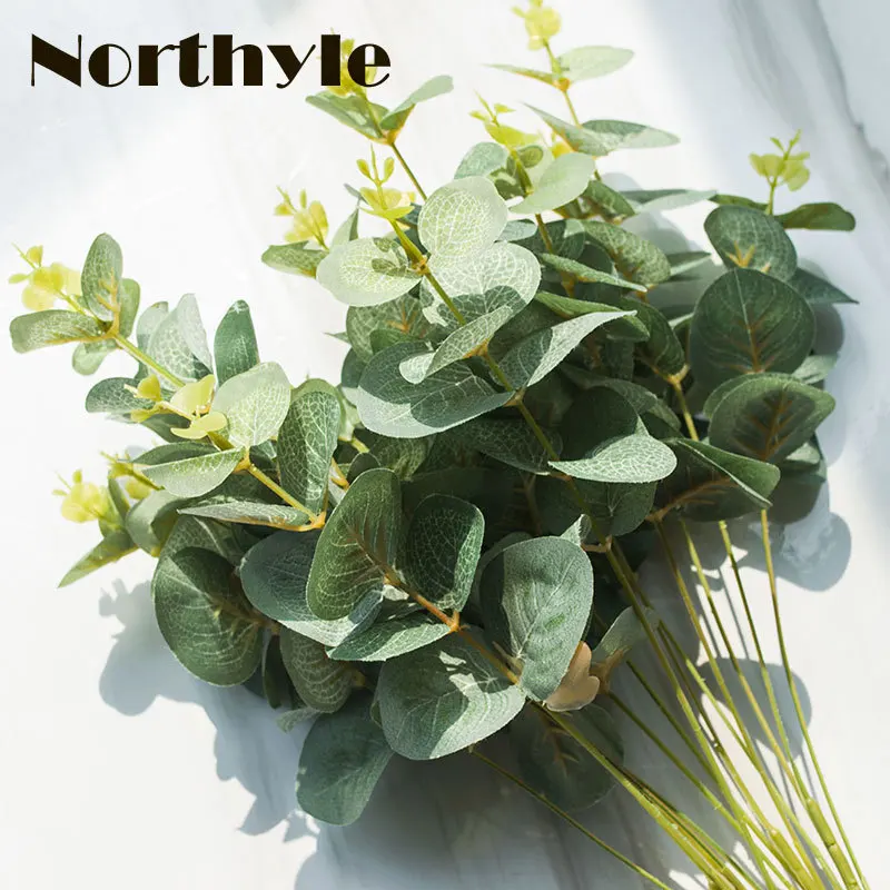 

4 branches artificial eucalyptus home decoration leaf Green plant branches Flower arranging accessories money leaves decor