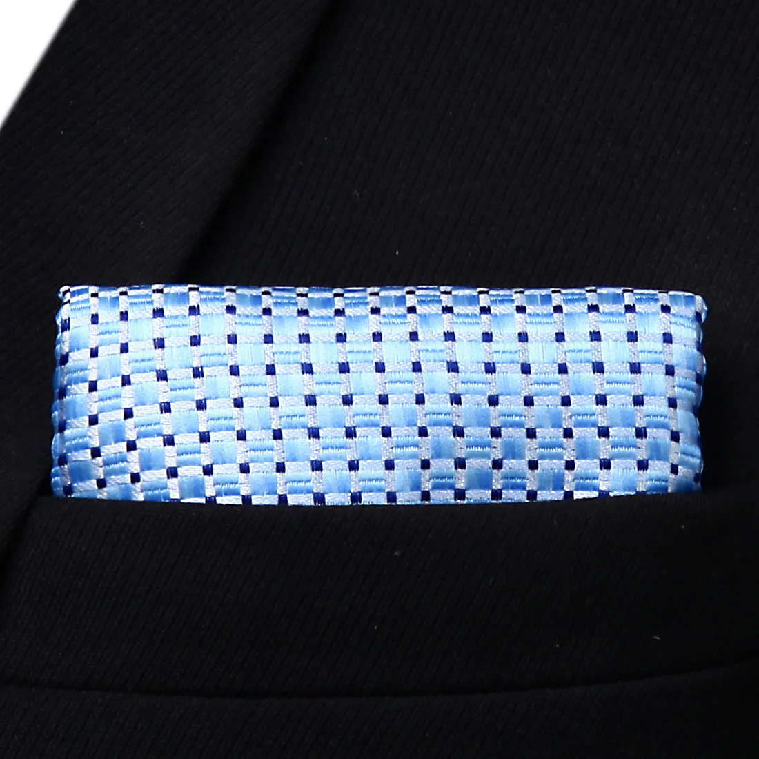  New Check Blue Color Mens Tie Woven Silk Necktie Handkerchief Set TC630B8S Party Wedding Classic Fa