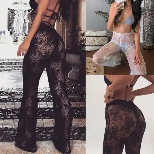 black lace beach trousers