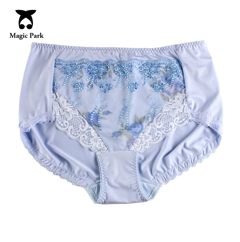 

MagicPark Women Underwear Plus Size Smooth Shiny Waist 75-95cm Embroidered Big Stretching Soft Female Underwear