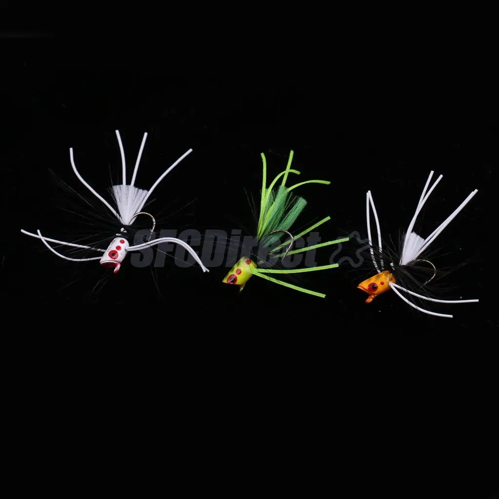 3Pcs 10# EVA Plastic Colorful Fly Fishing Flies Bass Bug Popper Collection Simply Irresistible For Fly Fishing Bass Lure