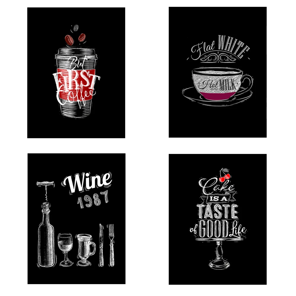 

New Coffee Shop Kitchen Room Poster And Print Canvas Painting Wall Art Picture Modern Coffee Tea Wine quote Home Decor 30*40cm
