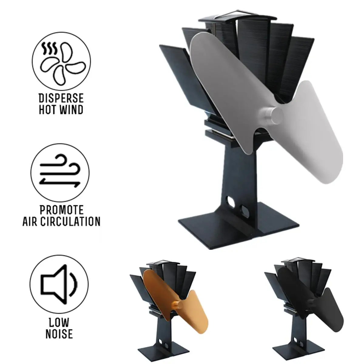 

4 Blades Wood Burner Heater Eco Fan Stove Fireplace Heat Home Fireplace Fan Efficient Heat Distribution