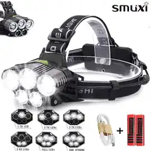 Smuxi налобный светильник 50000lm 5* T6 налобный фонарь рыболовный вспышка светильник Фонарь налобный светильник 18650 охотничий фонарь USB Перезаряжаемый налобный фонарь