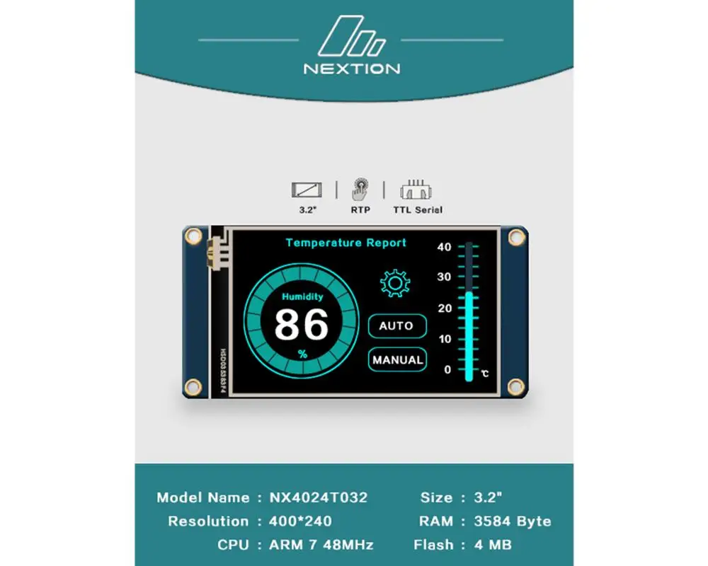 

Nextion NX4024T032 - 3.2" HMI Intelligent Touch Display USART TFT LCD Module