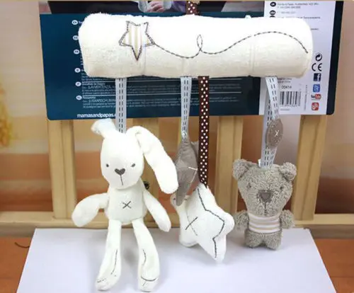 Kids Baby Crib Cot Pram Bed Stroller Hanging Plush Toy Rabbit Bear Bell & Music 