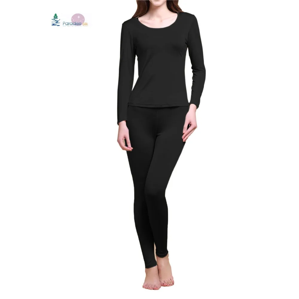 

Women Long Johns Set 100% Pure Silk Knit Winter Thermal Underwear Set Size M L XL XXL