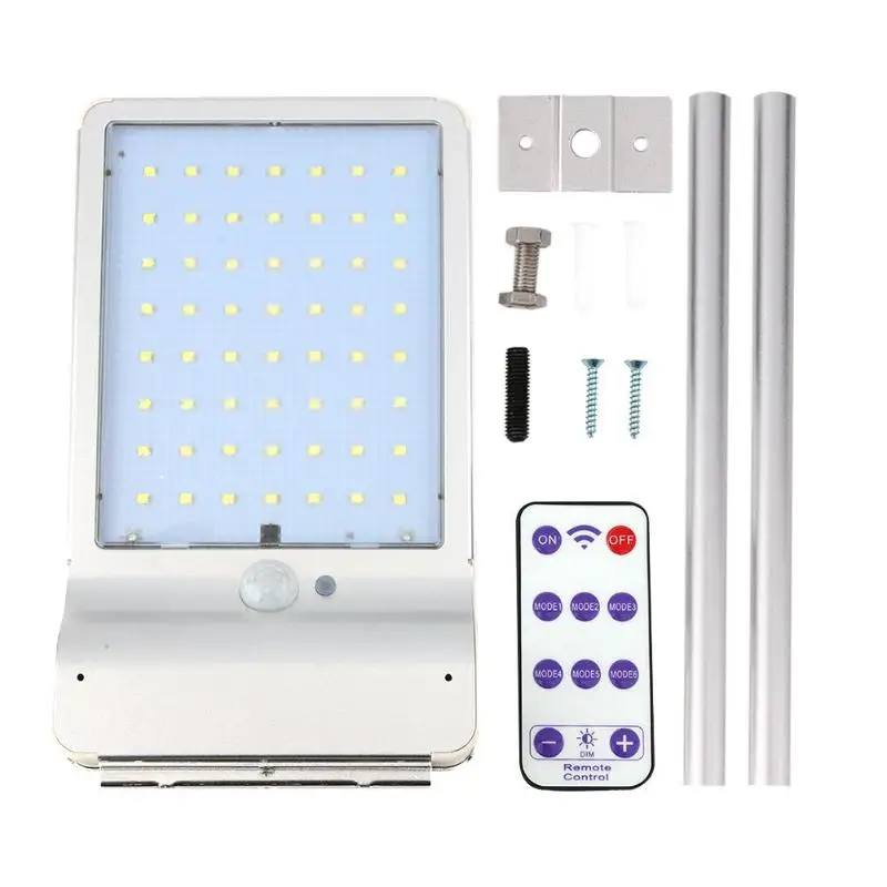 

6 Modes 56 LED Outdoor Solar Lamps Remote Control Aluminium Solar Wall Light Motion Sensor Waterproof Garden Street Lamp