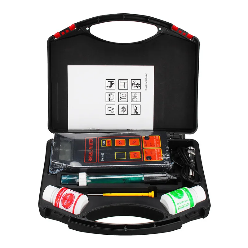 

PH Meter Portable PH-8414/PH013 PH ORP Electrode Temperature Meter 3 in 1 with Battery and PH Buffer Powder
