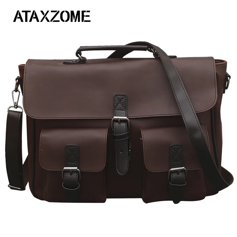 

ATAXZOME new men's business briefcase quality PU leather bag fashion design 14-inch men's bag for brown men's gift YZ6398