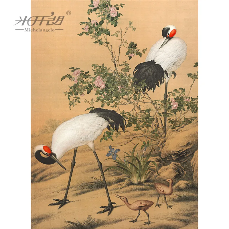 

Michelangelo Wooden Jigsaw Puzzles 500 1000 Piece Giuseppe Castiglione Red-crowned Cranes Chinese Painting Educational Toy Decor