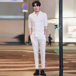 Summer Men Suit Double Breasted Costume Homme Black White Stripe Slim Fit Suits Set Smoking Mariage Tuxedo Terno Masculino 2019 Summer Men Suit Double Breasted Costume Homme Black White Stripe Slim Fit Suits Set Smoking Mariage Tuxedo Terno Masculino 2019