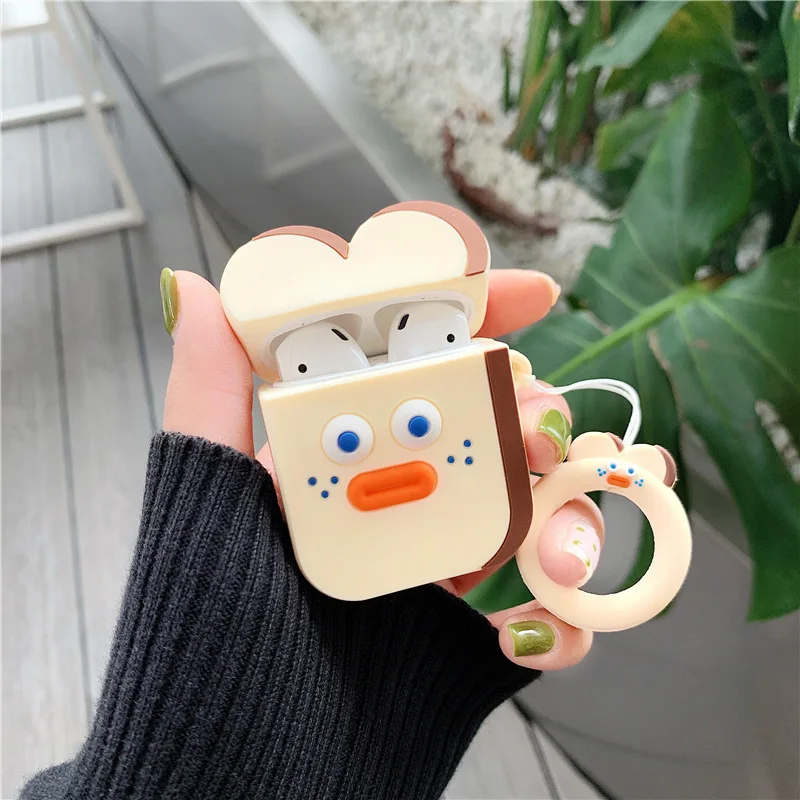 Silicone Case for Airpods Cute Accessories Bluetooth Earphone Protective arrying Bag Anti-lost with finger Ring Strap Cartoon