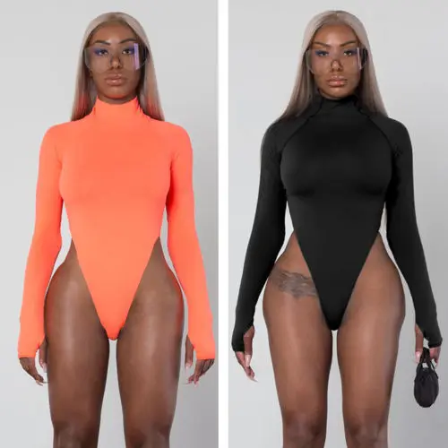 

Leotard Ladies Casual Turtleneck Skinny Solid Playsuits Women Autumn Long Sleeve Stretch Bodysuit