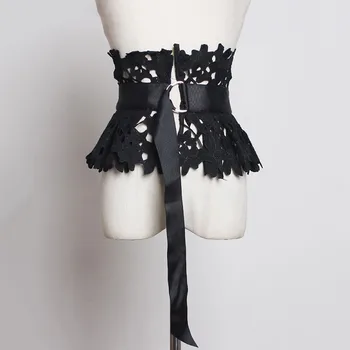 

SeeBeautiful New Fasion Summer 2020 Metal Ring Irregular Belts Hollow Lace Band Flower Wide Girdle Women Y423