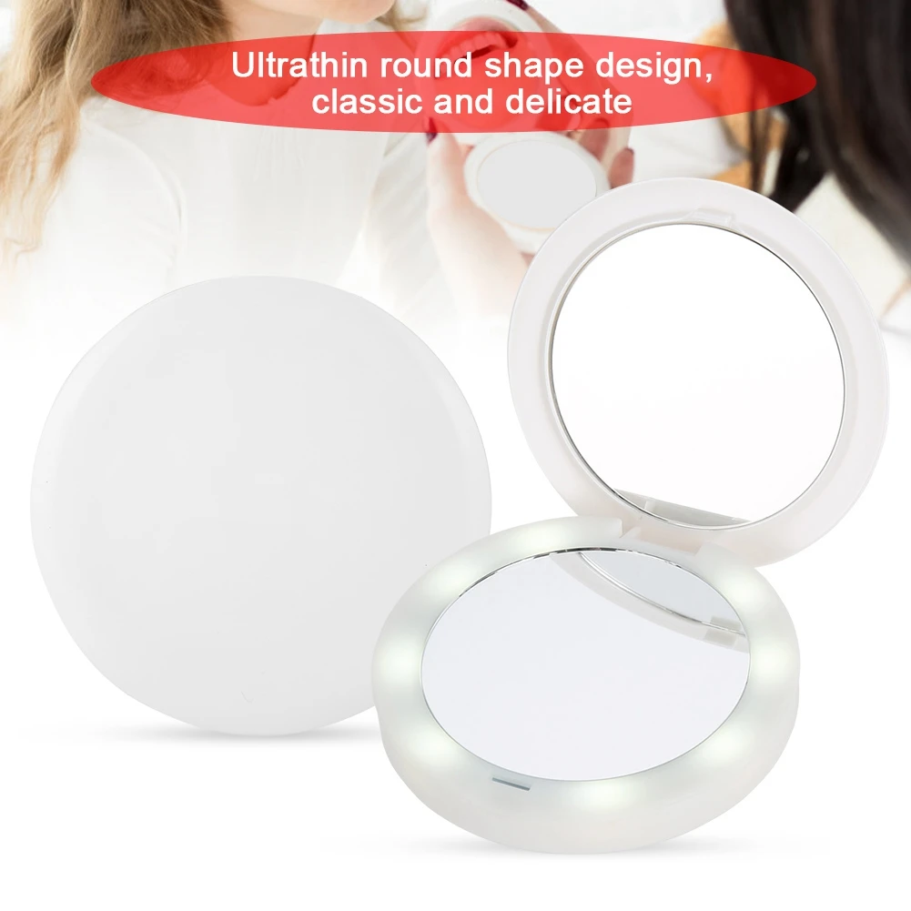 USB Rotatable Power Bank Cosmetics Mirror Foldable LED Makeup Pocket