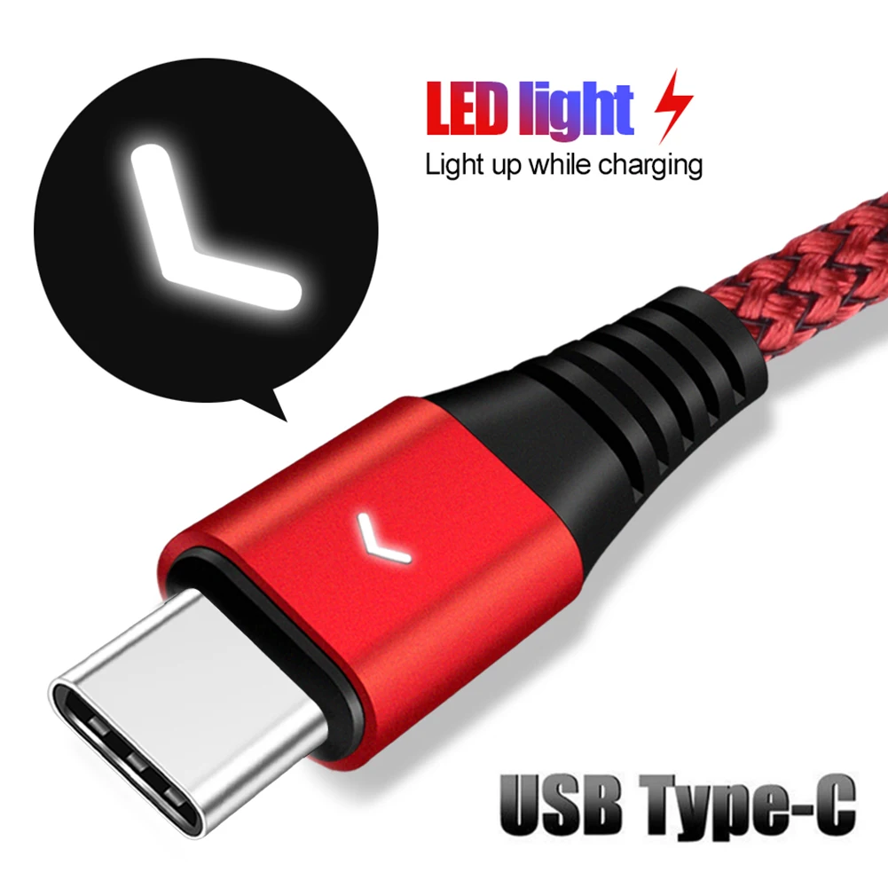 Mayround мощный Плетеный светодиодный светильник USB C type C кабель для быстрой зарядки и передачи данных для samsung Galaxy S9 Plus S8+ для huawei