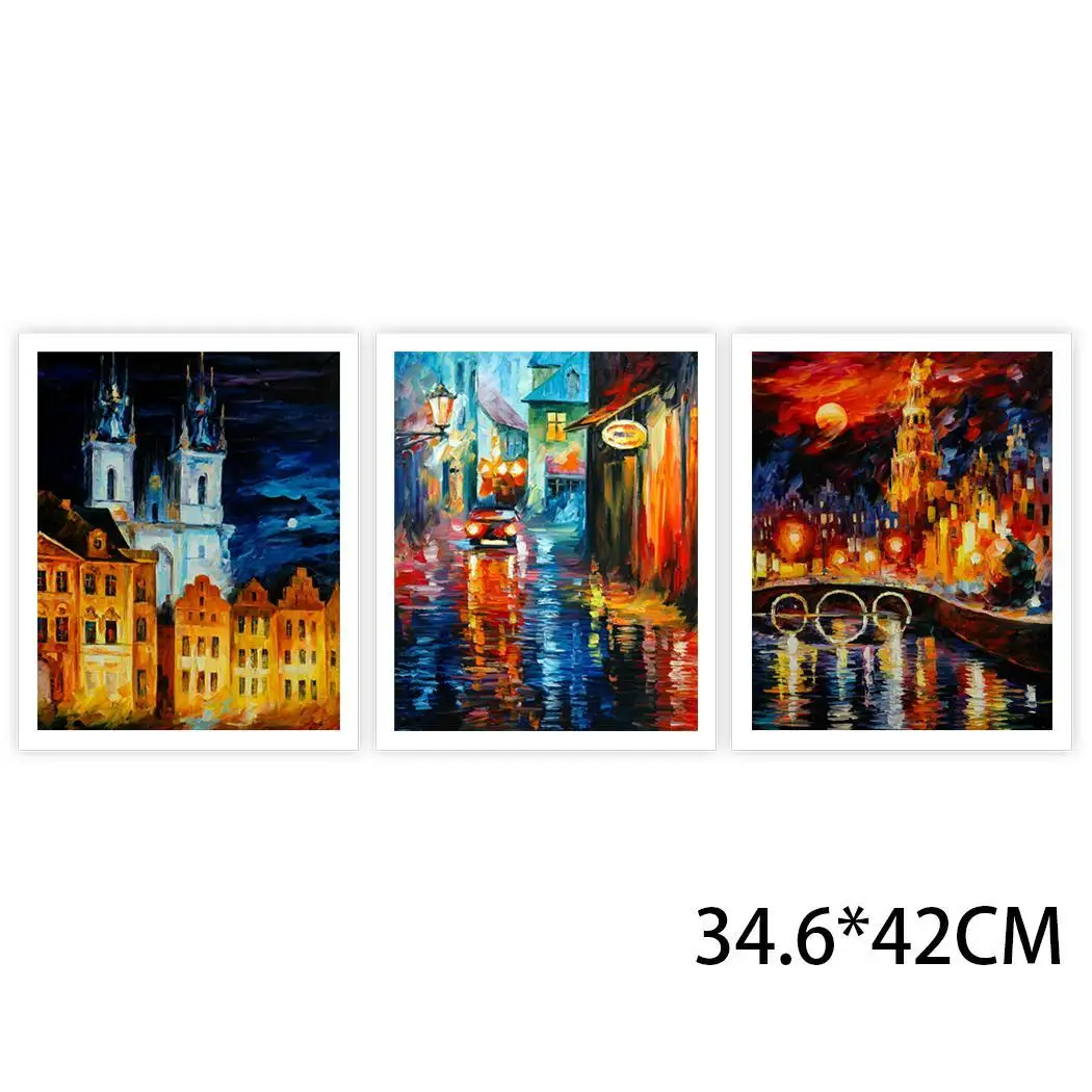 

3 pcs/Set Beautiful Frameless Paintings Colorful Imitation Oil Painting SetHome Hotel Riverside Moonlight Castle
