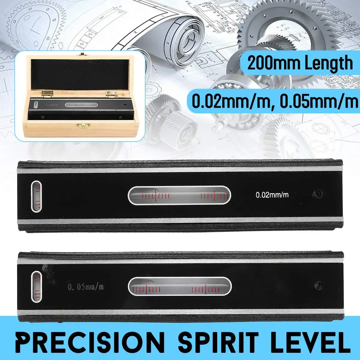 

200mm Bar Level High Precisio 0.02 / 0.05mm Level Graduation Bar Measurement Leveler Accuracy Graduated bubble Vials Horizontal