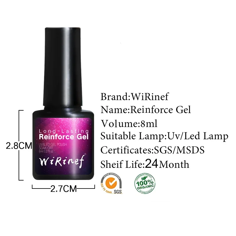 WiRinef верхнее Базовое покрытие, усиленный гель, впитывающий УФ/светодиодный Гель-лак, чистый прозрачный цвет, сильный клей