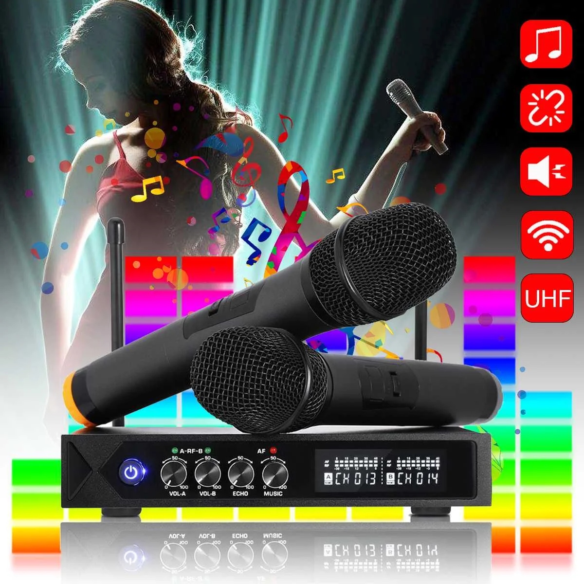 

UHF Wireless Microphone System 2 Channel 2 Cordless Handheld Mic Kraoke Speech Party Supplies Microphone Speaker Professional