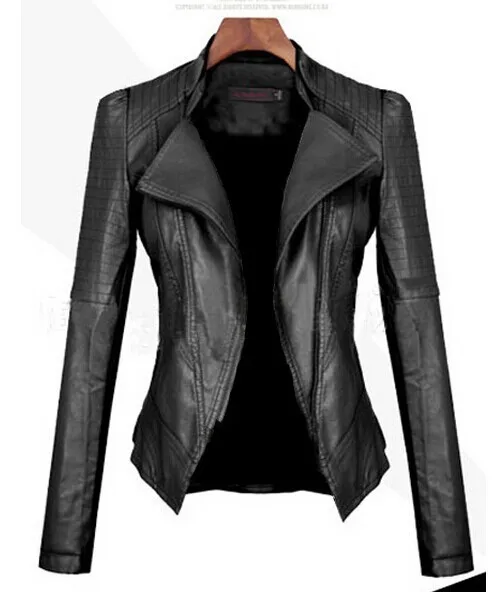 

The New 2019 lapel black Pu Leather Loose Leisure Coat Women's Clothing Slim Fashion Long sleeve Leather jackets women