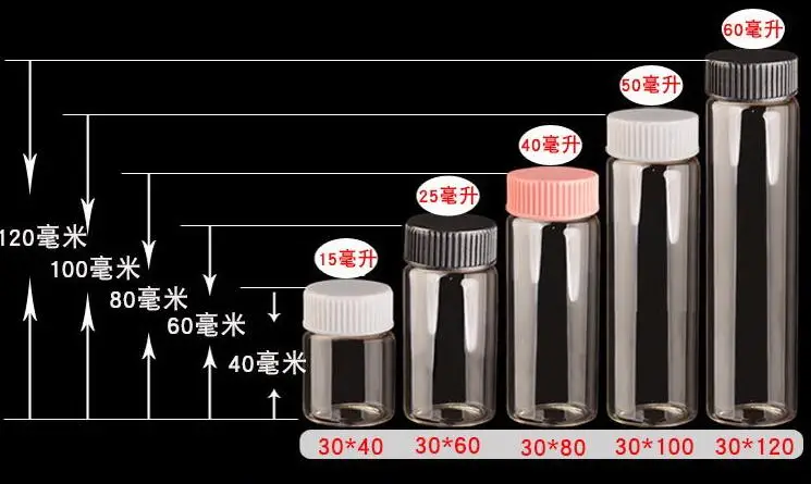10 шт./партия 30*100 мм 50 мл стеклянная бутылка с белой черной розовая Крышка с резьбой пустые бутылки стеклянные флаконы контейнер ремесло Свадебный декор