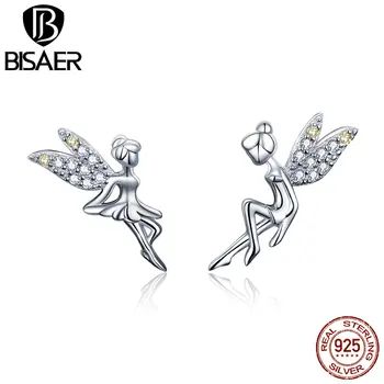

BISAER Genuine 100%Real 925 Sterling Silver Original Silver Beautiful Elves Stud Earring For Women Fashion Jewelry HVE046