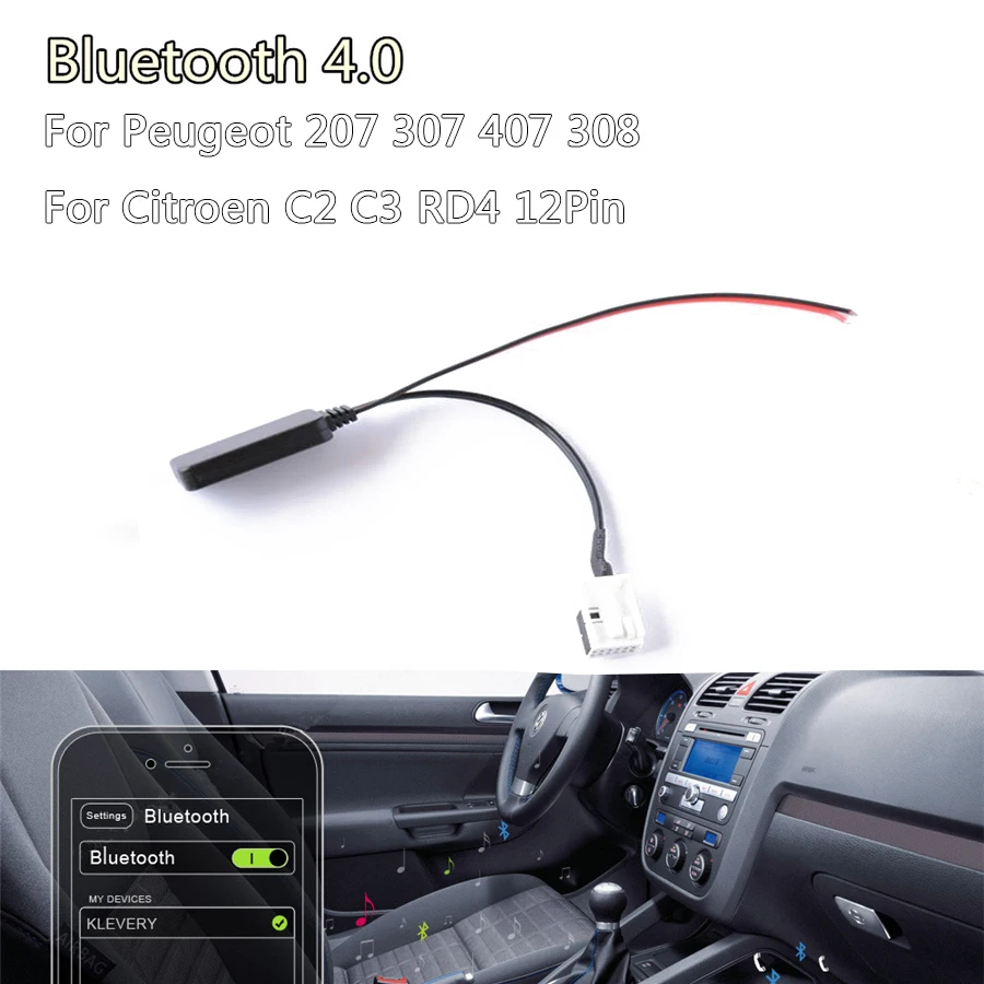 SODIAL Module Radio sans Fil pour Voiture Bluetooth Adaptateur Audio Aux-in  pour Peugeot 207 307 407 308 Citroen C2 C3 Rd4 : : High-Tech