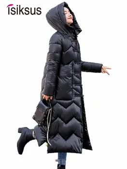

Isiksus Padded Warm Down Jackets Womens Winter Long Large Size Thick Black Hooded Coats Jacket Cotton Parkas for Women WP022