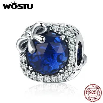 

WOSTU Top Sale 925 Sterling Silver Bow Knot Blue Beads Fit Charm Bracelet & Necklace Pendant Elegant S925 Jewelry Gift CQC1058