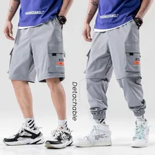 Мужские джоггеры, модные отстегивающиеся шорты-карго, с карманами, бандажи для ног, повседневные спортивные штаны в стиле хип-хоп, мужские шаровары