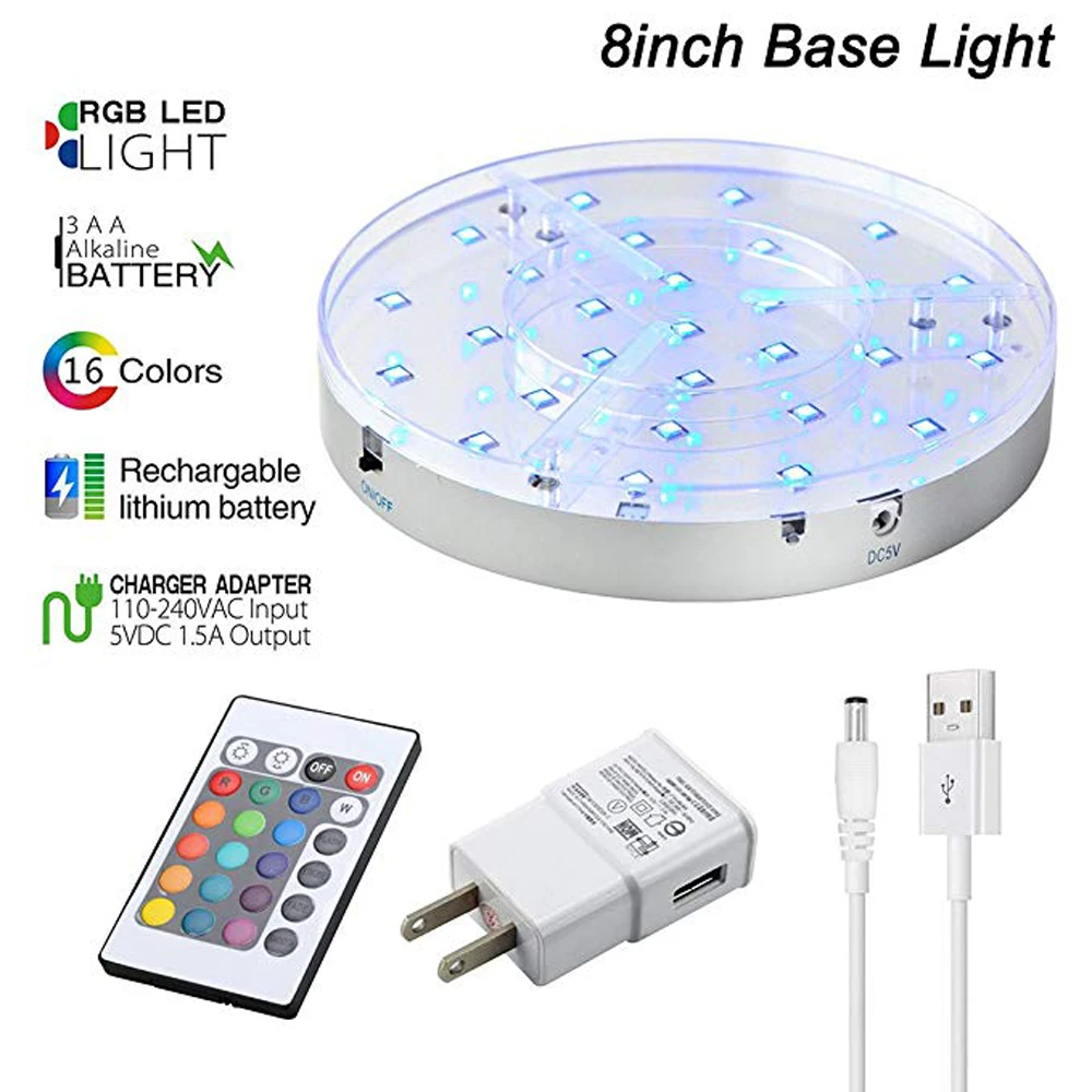 8inch LED Light Base Glass flower vase lamps Battery operated wedding table flowers centerpiece for party decoration with remote