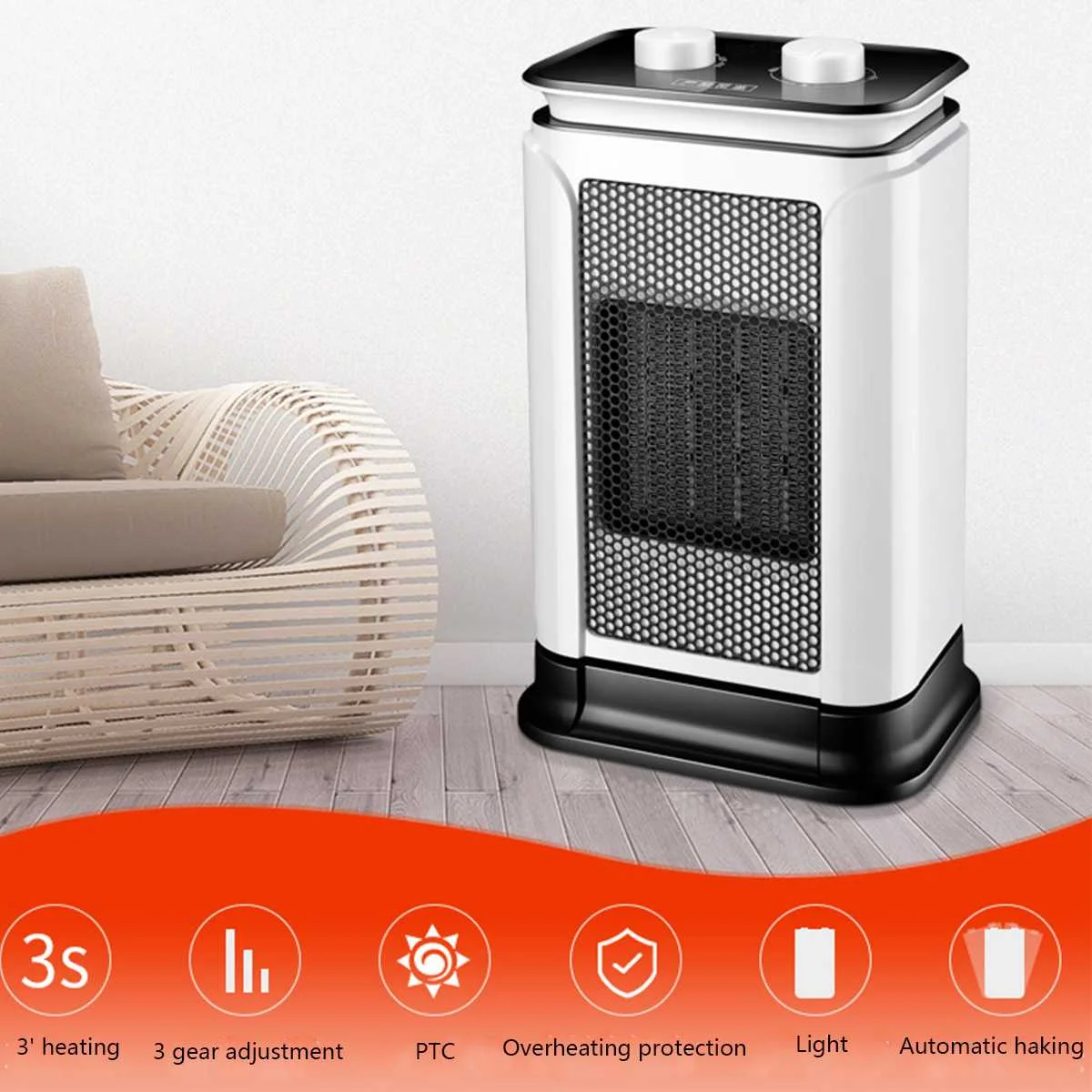 2000w Portable Electric Heater Fan 3 Gear Room Heater For
