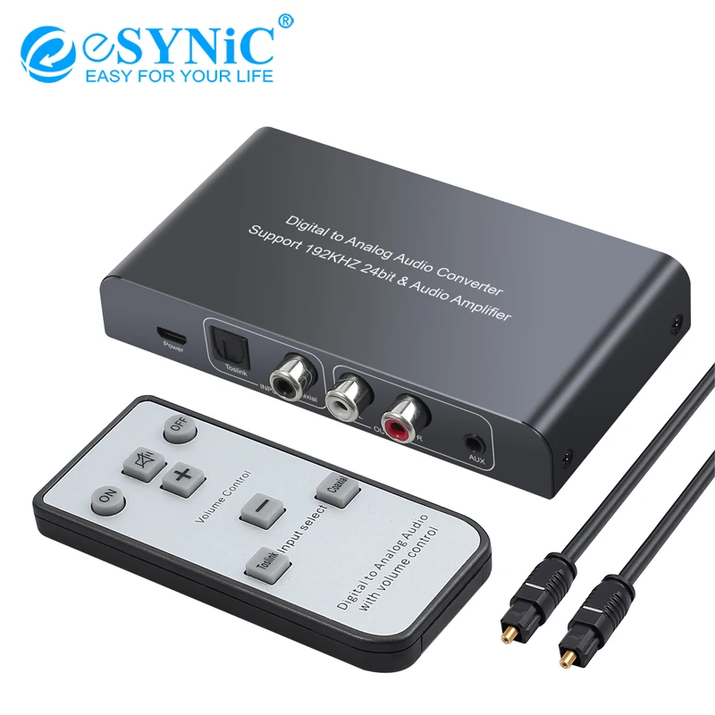 

eSYNiC Digital to Analog Audio Converter With IR Remote Control Digital Coaxial Toslink to Analog Stereo L/R RCA 3.5mm Jack