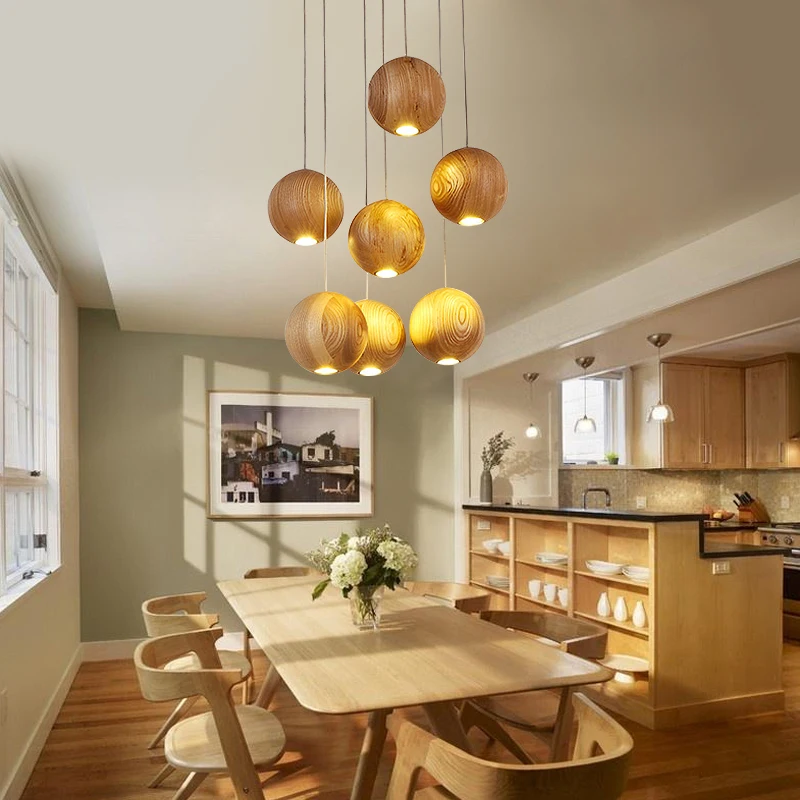 

Nordic Solid Wood Ball Pendant Lights Led Kitchen Dining & Bar Pendant Lamp Furniture Decoration Lamps Hanging Lamp Luminaire