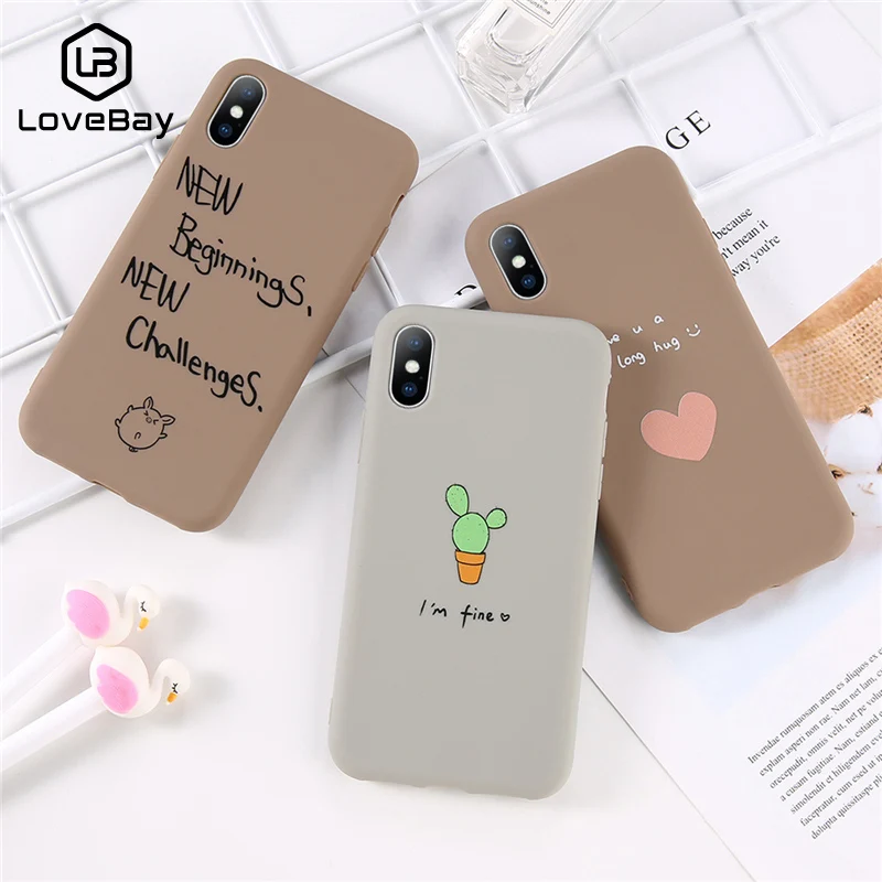 

Lovebay Phone Case For iPhone 6 6s 7 8 Plus X XR XS Max Cute Cartoon Letter Love Heart Cactus Soft TPU For iPhone X Phone Case
