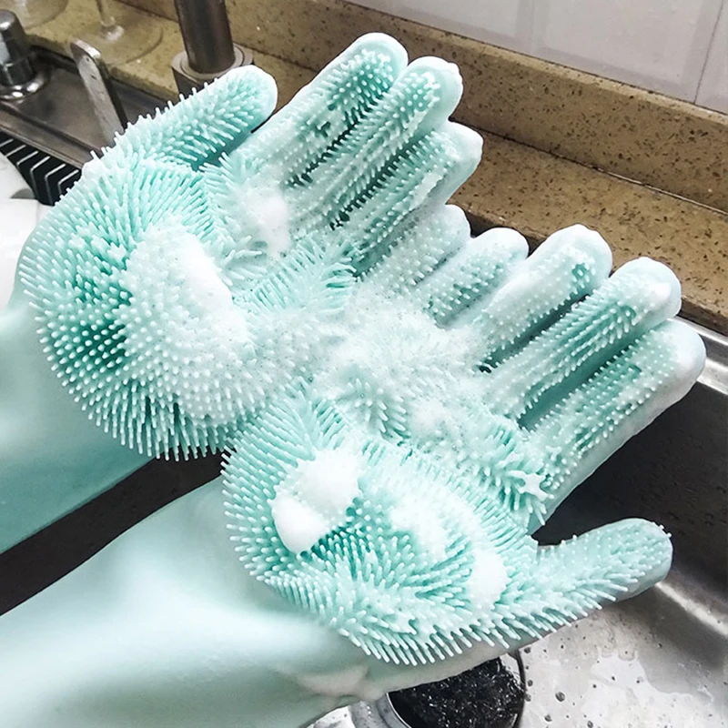 

1Pair Magic Silicone Gloves Rubber Dish Washing Eco-Friendly Scrubber Cleaning For Multipurpose Kitchen Bed Bathroom Car Care