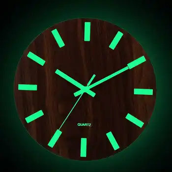 

12 Inch Luminous Wall Clock Wood Silent Home Decor Glow Dark Quartz Wall Hanging Clock 3D Modern Design Bedroom Living Room