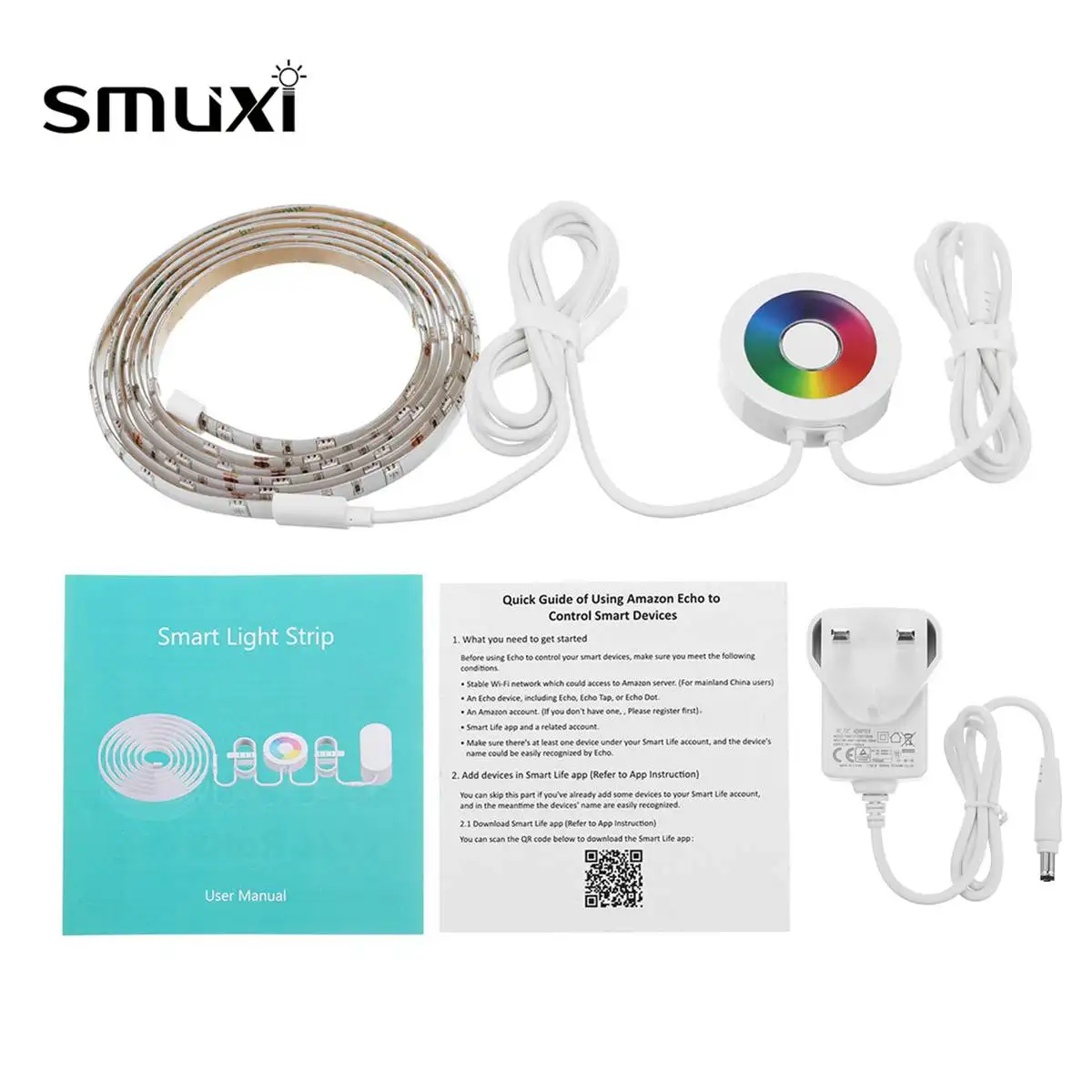 

Smuxi Convenient Smart Wifi Color Adjustable RGB LED Strip Lights Touch Timing APP Remote Control For Alexa Google Home UK Plug