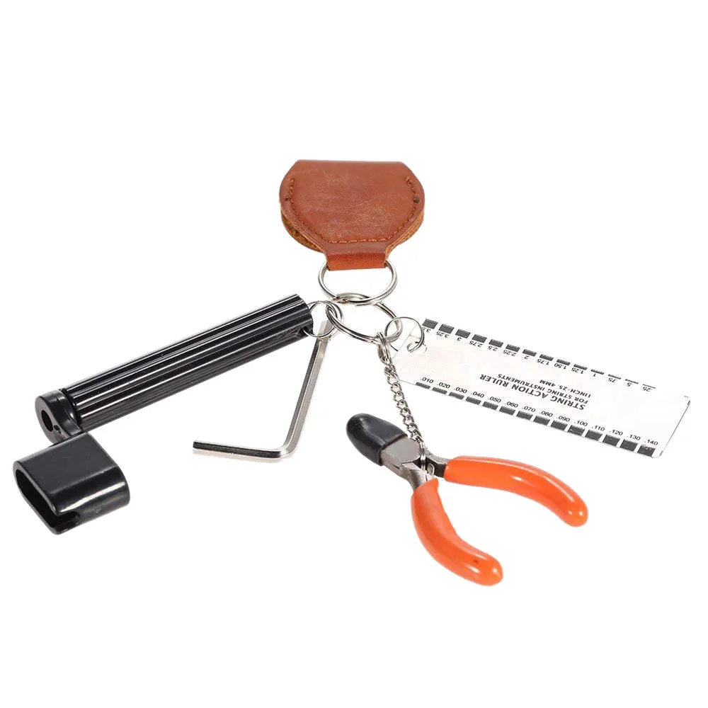 

5 in 1 Guitar Accessories Kit Setup String Winder Bridge Pin Peg Puller + String Action Gauge Ruler + String Plier Nipper Cutt
