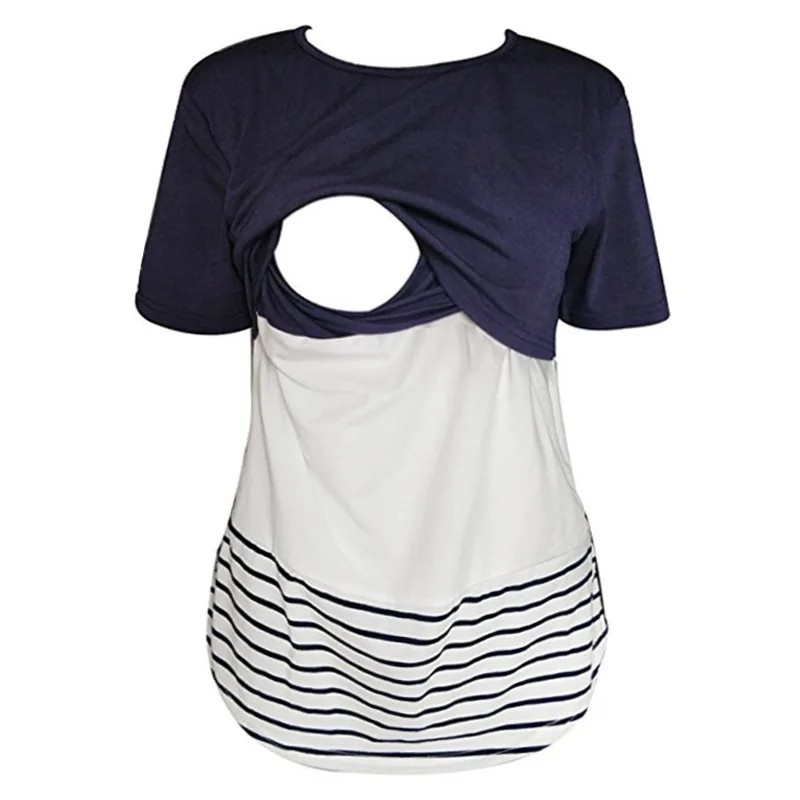 

Pregnant Ladies Loose Breastfeeding Contrast Color Lace Spliced Back Blouse Tops Casual
